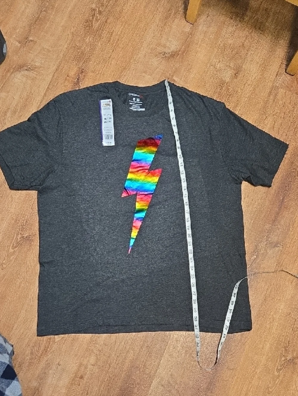 Nwt! Men's Dark Gray Graphic Tee with Rainbow Lightning Bolt 2XL - Picture 4 of 4